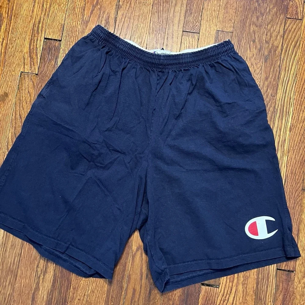 Champion Shorts Mens L Navy Blue Big C Logo Drawstring Athletic Cotton Vintage